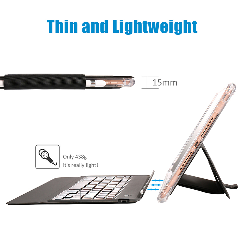 iPad Wireless Bluetooth Keyboard Case, Smart Magnetic Detachable Kickstand case  with Pencil Holder, Auto Sleep Wake Up